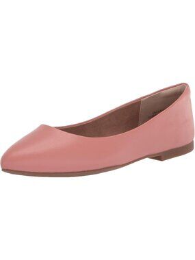 Women's Dusty Rose Faux Leather Low-Top Pointed-Toe Ballet Flat Shoes